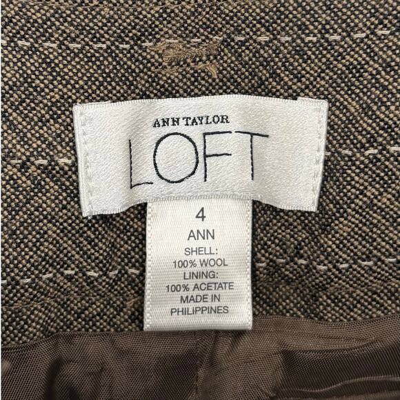 Loft 100% Wool Brown Wide Leg Pinstripe Cropped Ankle Pants Size 4 - Picture 5 of 5